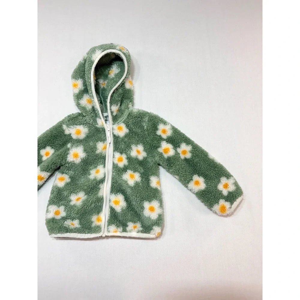 Little Me Baby Girls Green Daisy Fleece Zip Up Hoodie Jacket 24M